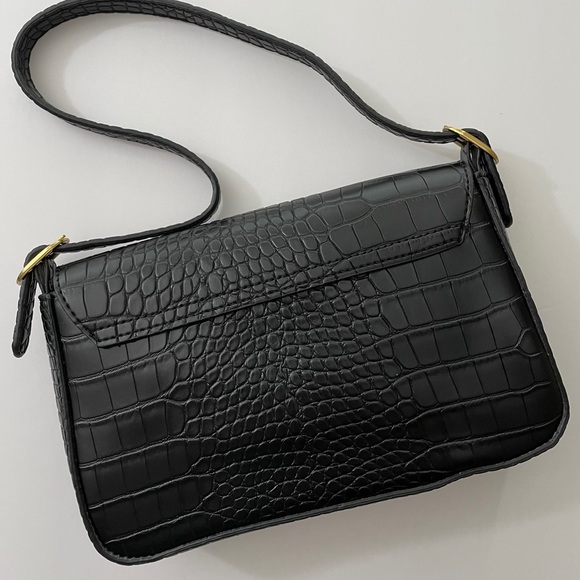 Croc embossed black shoulder bag - Picture 3 of 4